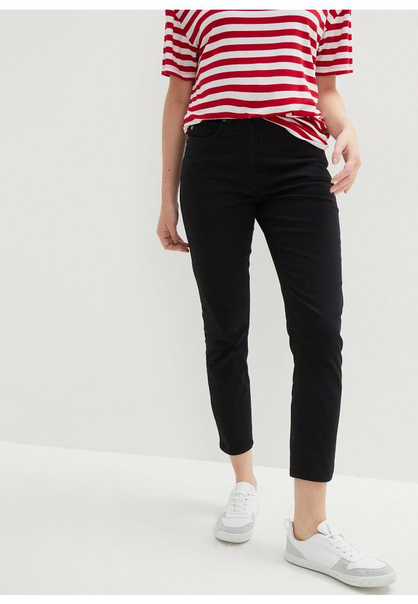 bonprix - Spodnie 7/8, high waist. Stan: podwyższony. Kolor: czarny. Materiał: materiał