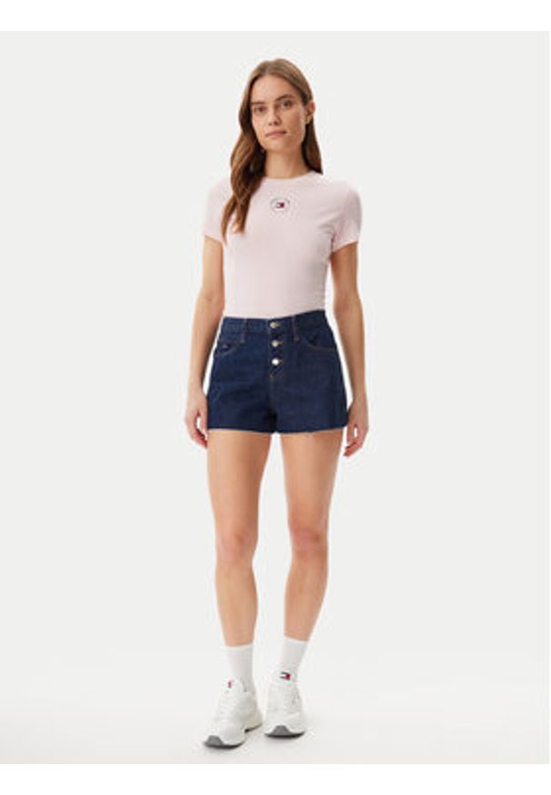 Tommy Jeans T-Shirt Essential DW0DW20316 Różowy Slim Fit. Kolor: różowy. Materiał: wiskoza