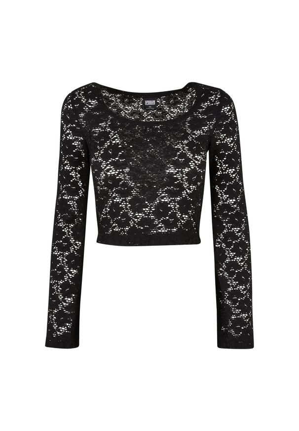 Urban Classics - Crop Top Damski Koronka Z Długim Rękawem. Kolor: czarny. Materiał: koronka. Długość rękawa: długi rękaw. Długość: długie. Wzór: koronka. Sport: turystyka piesza