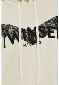 TwinSet - Twinset Bluza damska kolor kremowy z kapturem z aplikacją. Typ kołnierza: kaptur. Kolor: beżowy. Materiał: dzianina. Wzór: aplikacja #4