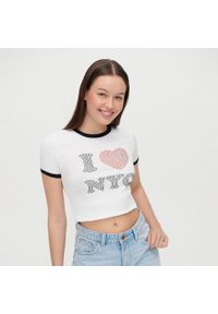 House - Biały top z cekinową aplikacją I Love NYC - Biały. Kolor: biały. Wzór: aplikacja #1