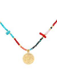 MOKOBELLE - Kolorowy naszyjnik z kamieni naturalnych z medalikiem i chwostami. Kolor: czerwony. Wzór: kolorowy. Kamień szlachetny: hematyt, morganit, turkus, jadeit #3