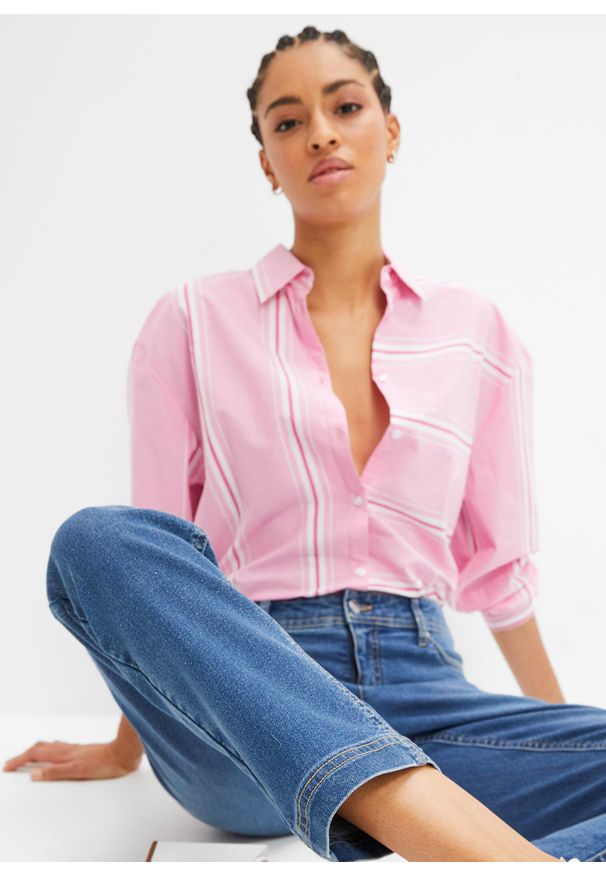 bonprix - Dżinsy ze stretchem, straight, mid waist. Kolor: niebieski