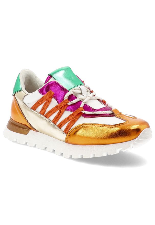 Pomarańczowe Sneakersy Artiker Wygodne Sportowe Obuwie Damskie. Okazja: na co dzień. Zapięcie: sznurówki. Kolor: biały. Materiał: guma, tkanina, skóra ekologiczna. Szerokość cholewki: normalna