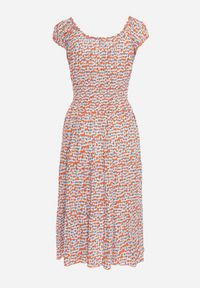 Born2be - Pomarańczowo-Niebieska Wiskozowa Sukienka Midi Rozkloszowana z Metalowymi Guzikami Exodia. Kolor: pomarańczowy. Materiał: wiskoza. Styl: klasyczny, elegancki. Długość: midi #7