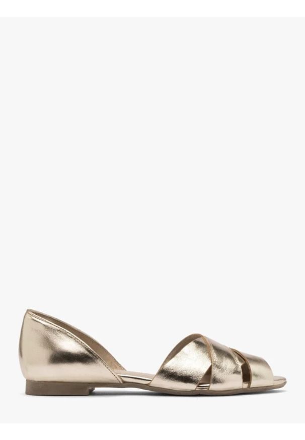Ryłko - Platynowe sandały peep toe. Nosek buta: otwarty. Kolor: szary. Materiał: skóra. Styl: street