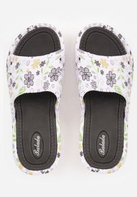 Born2be - Biało-Czarne Klapki Piankowe Basenowe na Grubej Podeszwie Mephistae. Okazja: na co dzień. Kolor: biały. Materiał: len, dresówka. Sezon: lato. Styl: wakacyjny, casual #8