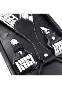 Modini - Długie biało-czarne szelki męskie w pięciolinię z nutami XL63. Kolor: wielokolorowy, czarny, biały. Materiał: skóra, guma #1