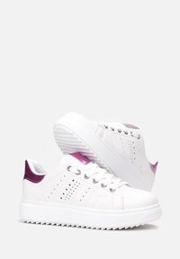 Born2be - Biało-Fuksjowe Sneakersy z Metalicznymi Wstawkami Zidre. Kolor: biały. Wzór: aplikacja. Obcas: na platformie #5