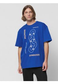 outhorn - T-shirt oversize z nadrukiem męski - kobaltowy. Kolor: niebieski. Materiał: materiał, bawełna, dzianina. Wzór: nadruk #1
