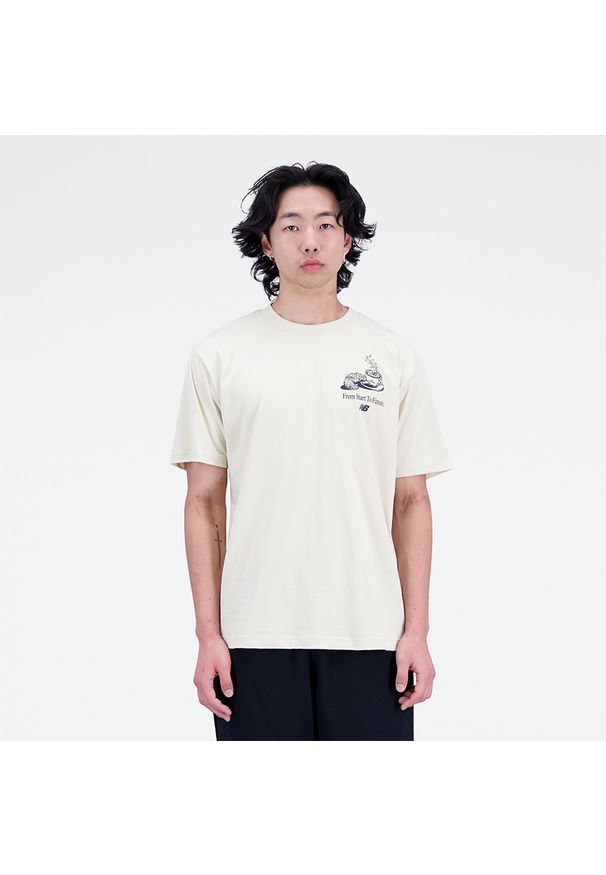 Koszulka męska New Balance MT31561BE – beżowa. Kolor: beżowy. Materiał: materiał, bawełna