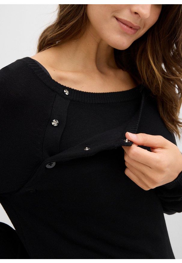 bonprix - Sweter z cienkiej dzianiny 2 w 1 na okres ciąży i podczas karmienia piersią z cienkiej dzianiny. Kolekcja: moda ciążowa. Kolor: czerwony. Materiał: dzianina. Długość rękawa: długi rękaw. Długość: długie. Wzór: ze splotem