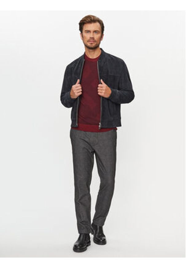 BOSS - Boss Sweter Motivo DARK RED Bordowy Regular Fit. Kolor: czerwony. Materiał: wełna