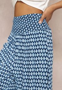 Renee - Granatowo-Niebieskie Szerokie Spodnie z Wiskozy z Marszczoną Gumką w Talii Mellody. Kolor: niebieski. Materiał: wiskoza. Styl: boho #8