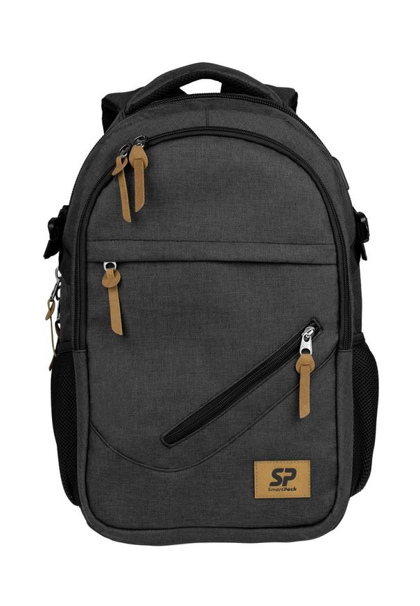 Smart Pack - Plecak Grafitowy Męski, Kieszeń na Laptopa, Sportowy, Regulowane Zapięcie, z Portem USB -SMART PACK. Kolor: szary. Materiał: poliester. Styl: sportowy