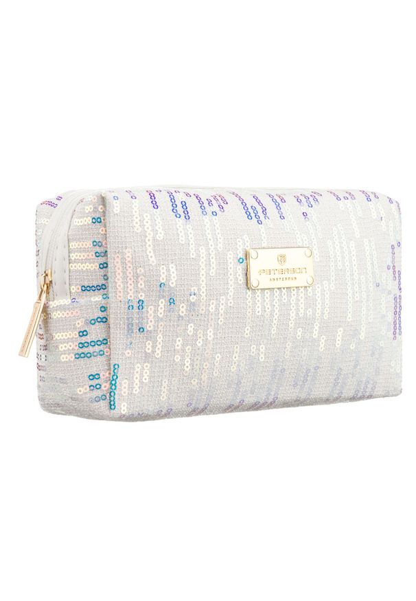 Kosmetyczka z poliestru w białym kolorze, jednokomorowa - Peterson. Kolor: biały. Materiał: poliester. Wzór: aplikacja