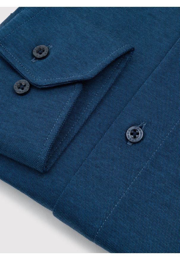 Pako Lorente - PAKO LORENTE - Granatowa dzianinowa koszula męska. Typ kołnierza: kołnierzyk włoski. Kolor: niebieski. Materiał: dzianina. Długość rękawa: długi rękaw. Długość: długie. Wzór: melanż