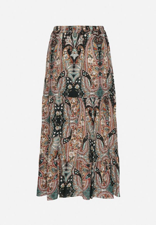 Born2be - Beżowo-Czarna Wiskozowa Spódnica ze Wzorem Paisley Ellishea. Okazja: na co dzień. Kolor: beżowy. Materiał: wiskoza. Wzór: paisley. Styl: boho, elegancki, casual