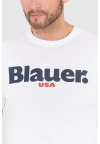 Blauer USA - BLAUER Biały męski t-shirt z dużym logo, Rozmiar L. Kolor: biały #3