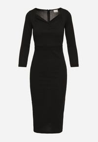 Born2be - Czarna Sukienka Ozdobiona Asymetrycznym Dekoltem Silfedi. Okazja: na co dzień. Kolor: czarny. Materiał: jeans. Wzór: aplikacja. Typ sukienki: asymetryczne. Styl: casual, elegancki, klasyczny #3