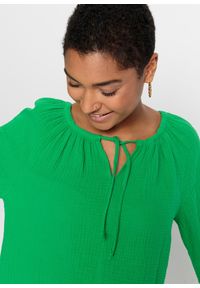 bonprix - Bluzka z przewiewnego muślinu. Kolor: zielony. Materiał: bawełna #3