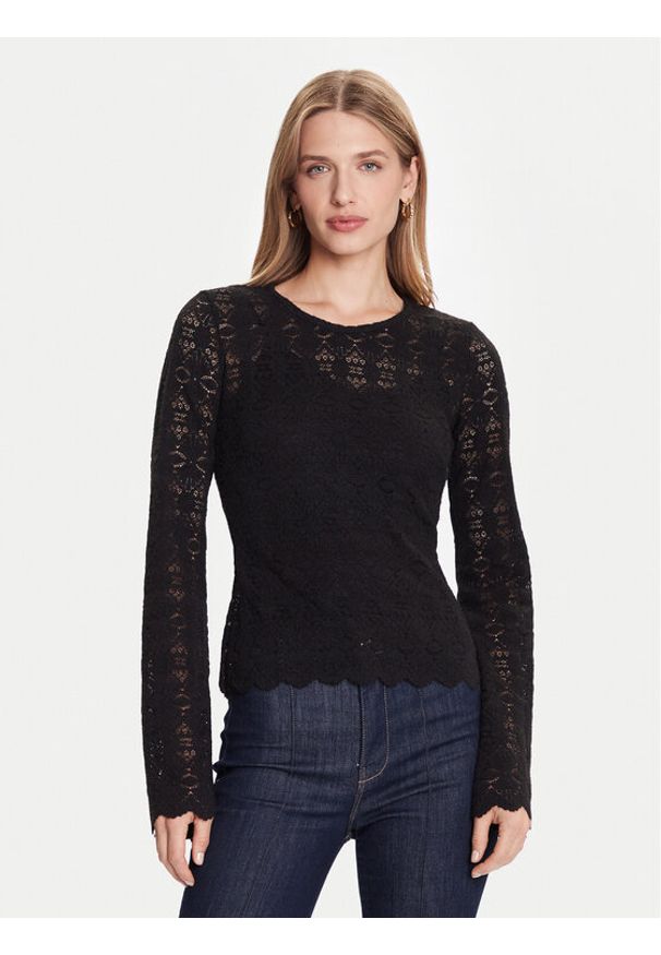 Guess Bluzka W5BP13 K1180 Czarny Slim Fit. Kolor: czarny. Materiał: syntetyk