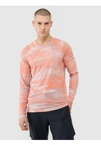 4f - Longsleeve rowerowy szybkoschnący męski - pomarańczowy. Kolor: pomarańczowy. Materiał: syntetyk, materiał, elastan, włókno, dzianina. Długość rękawa: długi rękaw. Długość: krótkie. Wzór: gładki, nadruk, ze splotem. Styl: sportowy, klasyczny