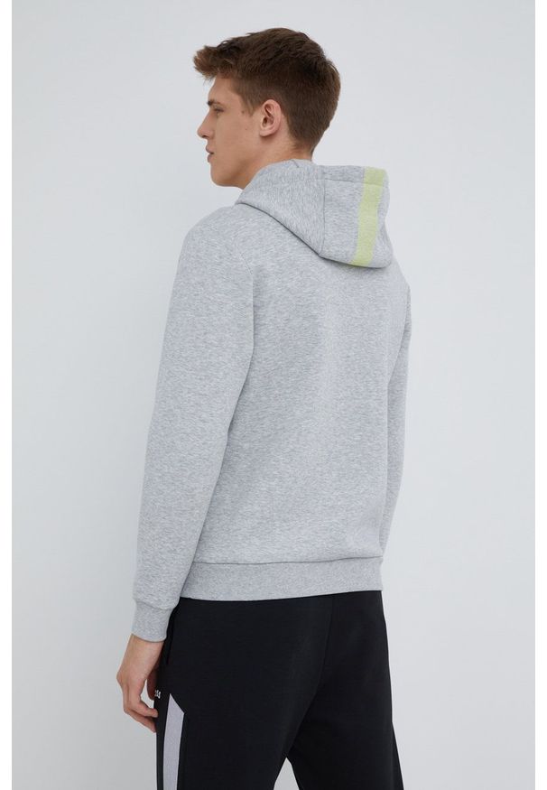 BOSS bluza BOSS ATHLEISURE męska kolor szary z kapturem z nadrukiem. Typ kołnierza: kaptur. Kolor: szary. Materiał: dzianina. Wzór: nadruk