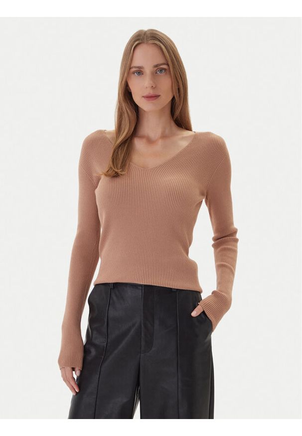 Kontatto Sweter 3M0818C Beżowy Slim Fit. Kolor: beżowy. Materiał: syntetyk