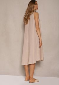 Renee - Beżowa Basicowa Sukienka o Rozkloszowanym Kroju Mevolira. Kolor: beżowy. Materiał: tkanina. Sezon: lato #3