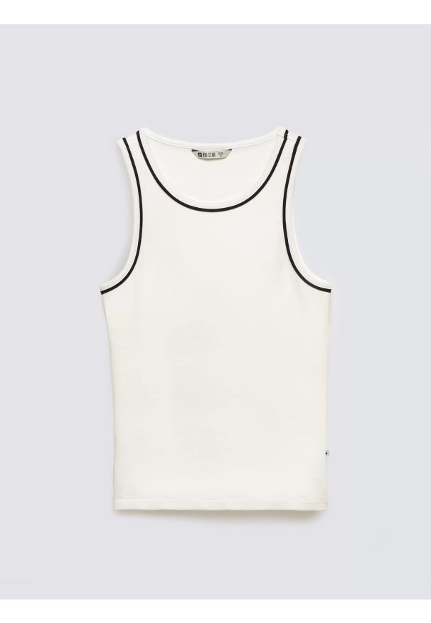 Big-Star - Top damski z kontrastowym wykoŅczeniem biały Lessa 100. Kolor: biały. Materiał: dzianina, materiał. Sezon: lato. Styl: elegancki, klasyczny, retro, sportowy