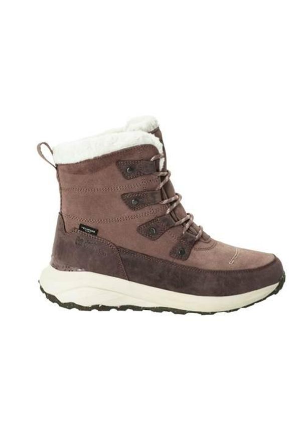 Buty do chodzenia damskie Jack Wolfskin Dromoventure Texapore High. Wysokość cholewki: za kostkę. Zapięcie: sznurówki. Kolor: brązowy. Materiał: guma, zamsz. Szerokość cholewki: normalna. Sport: turystyka piesza