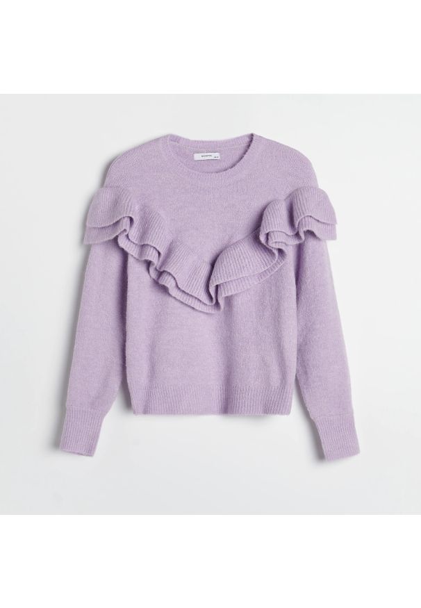 Reserved - Sweter z falbaną - Fioletowy. Kolor: fioletowy
