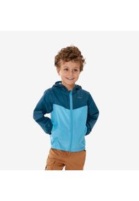 quechua - Kurtka turystyczna dla dzieci Quechua MH100 wodoodporna. Okazja: na uczelnię. Kolor: turkusowy, niebieski, wielokolorowy. Materiał: poliester, poliamid, materiał. Sezon: lato. Styl: sportowy. Sport: turystyka piesza #1