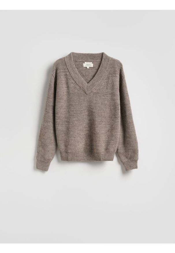 Reserved - Sweter z wełną - beżowy. Kolor: beżowy. Materiał: wełna