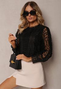 Renee - Czarna Bluzka Koronkowa Nohames. Kolor: czarny. Materiał: koronka