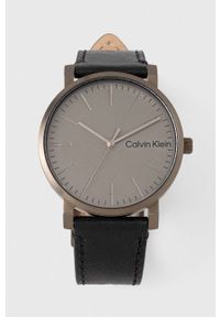 Calvin Klein zegarek męski kolor czarny. Kolor: czarny. Materiał: skóra, materiał #1
