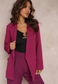 Renee - Ciemnofioletowa Marynarka Oversize Niezapinana Charme. Kolor: fioletowy. Materiał: tkanina, materiał