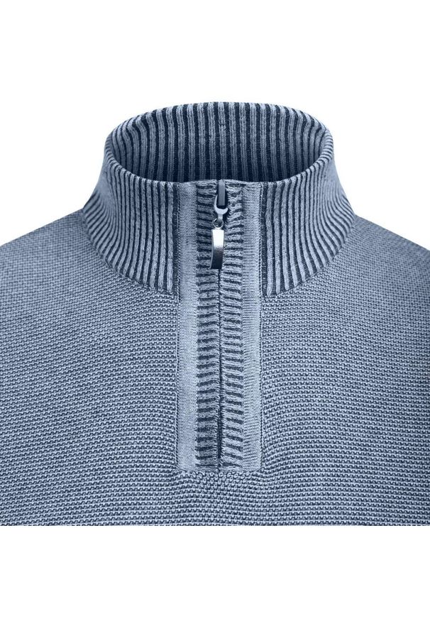 Wełniany Sweter z Wysokim Dekoltem na Zamek - Pako Jeans - Niebieski. Kolor: niebieski. Materiał: wełna, poliester