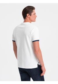 Ombre Clothing - Koszulka męska polo bez kołnierzyka - biała V1 - Rozmiar: L. Typ kołnierza: polo, bez kołnierzyka. Kolor: biały. Materiał: bawełna. Długość: długie #4