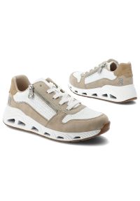 Sneakersy damskie Rieker, cholewka ze skóry ekologicznej i materiału tekstylnego o dynamicznej sportowej sylwetce z panelową konstrukcją sznurowanie. Zapięcie: sznurówki. Kolor: biały. Materiał: materiał, skóra ekologiczna. Szerokość cholewki: normalna #4