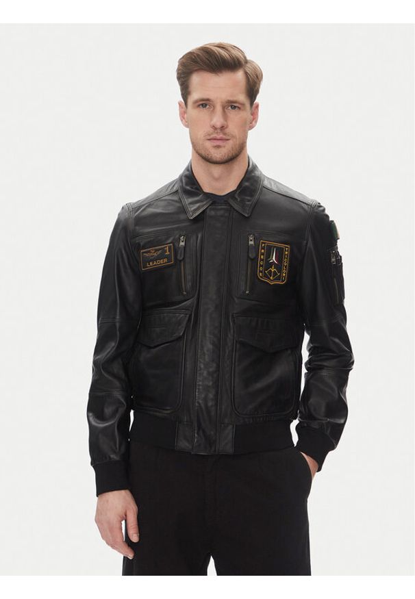 Aeronautica Militare Kurtka skórzana 251PN5046PL265 Czarny Regular Fit. Kolor: czarny. Materiał: skóra