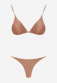 Renee - Brązowe Bikini Biustonosz z Wiązaniem na Plecach i Koralikami i Majtki Figi Sheille. Kolekcja: plus size. Kolor: brązowy. Wzór: aplikacja, haft #4