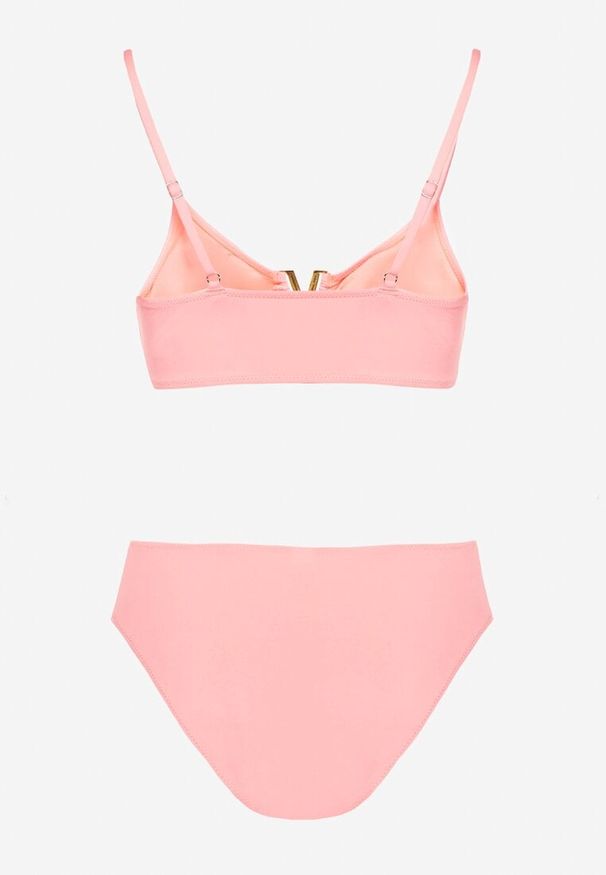 Born2be - Różowe Bikini Biustonosz z Metaliczną Ozdobą i Majtki Figi Kinirela. Kolor: różowy. Wzór: aplikacja