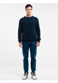 Big-Star - Sweter męski klasyczny granatowy Riko 403. Okazja: na co dzień. Kolor: niebieski. Materiał: jeans, bawełna. Wzór: ze splotem, prążki. Styl: klasyczny #5