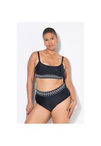 ULLA POPKEN - Damska Góra od bikini miękkie miseczki pas pod biustem z haftem. Kolekcja: plus size. Kolor: czarny. Materiał: poliester, elastan, poliamid, materiał. Wzór: haft