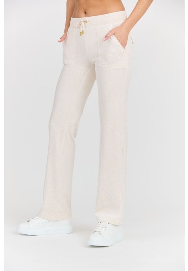 Juicy Couture - JUICY COUTURE Damskie beżowe dresowe spodnie Del Ray Gold HW, Rozmiar M. Kolor: beżowy. Materiał: dresówka. Długość: długie