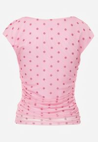 Renee - Różowa Bluzka w Groszki z Siateczki Ozdobiona Marszczeniami bez Rękawów Doreisa. Okazja: na co dzień. Kolor: różowy. Materiał: jeans. Długość rękawa: bez rękawów. Wzór: aplikacja, grochy. Styl: elegancki, casual #3