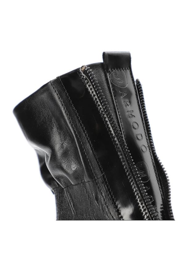 Czarne Botki Armodo Modne Obuwie Damskie. Zapięcie: zamek. Kolor: czarny. Materiał: skóra, materiał. Styl: elegancki