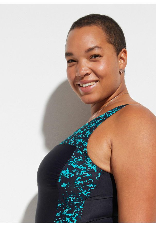 bonprix - Kostium kąpielowy shape, średni stopień modelowania sylwetki, z dekoltem karo. Kolor: czarny. Materiał: materiał